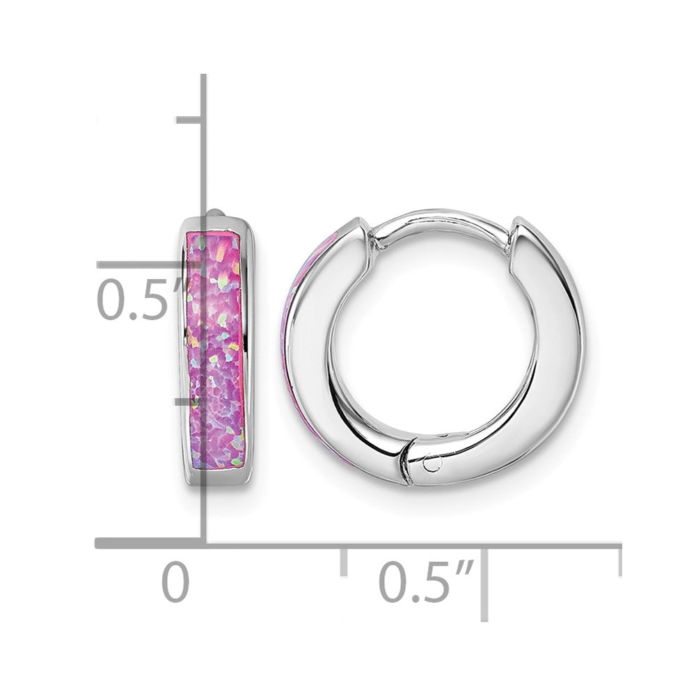 Sterling Silver Rhodium-plated Created Pink Opal Hoop Earrings
