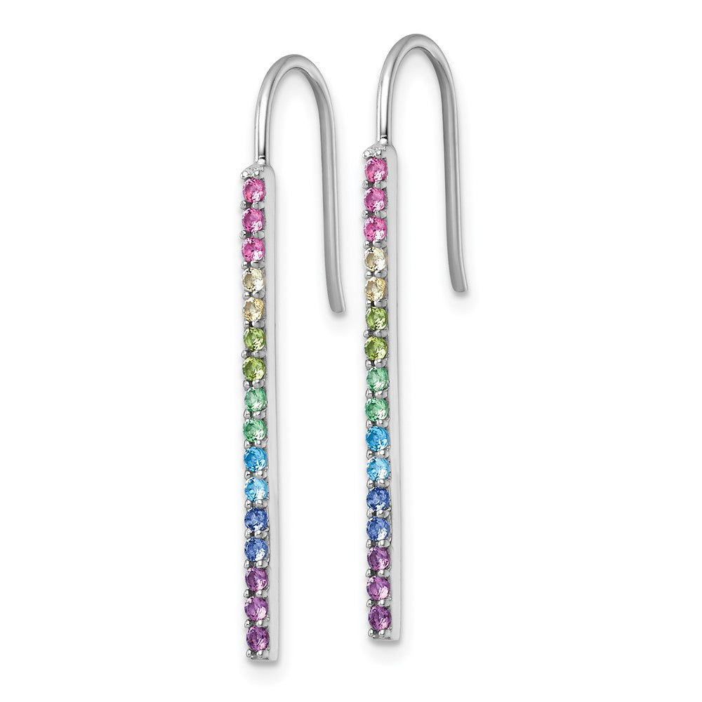 Sterling Silver RH-pl Multi Color Nano Crystals Bar Shepherd Hook Earrings