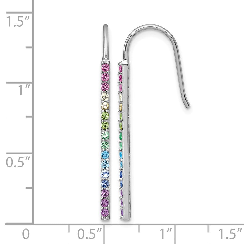 Sterling Silver RH-pl Multi Color Nano Crystals Bar Shepherd Hook Earrings