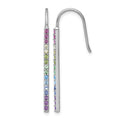 Sterling Silver RH-pl Multi Color Nano Crystals Bar Shepherd Hook Earrings