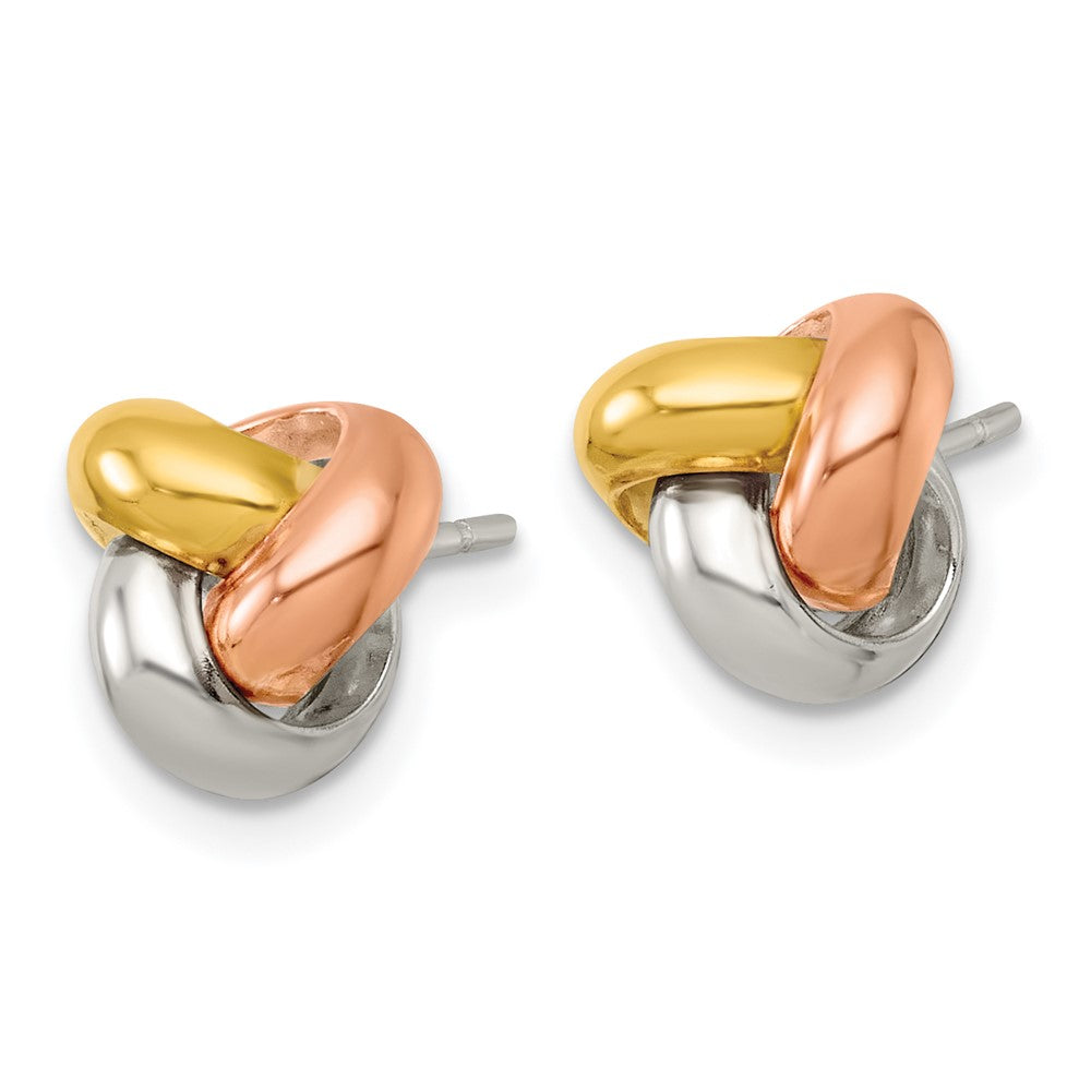 Sterling Silver Rose and Gold-tone Polished Love Knot Post Earrings