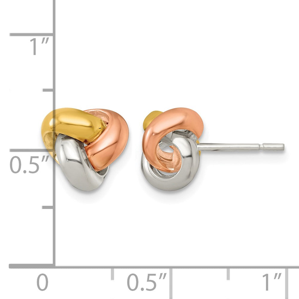 Sterling Silver Rose and Gold-tone Polished Love Knot Post Earrings