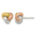Sterling Silver Rose and Gold-tone Polished Love Knot Post Earrings