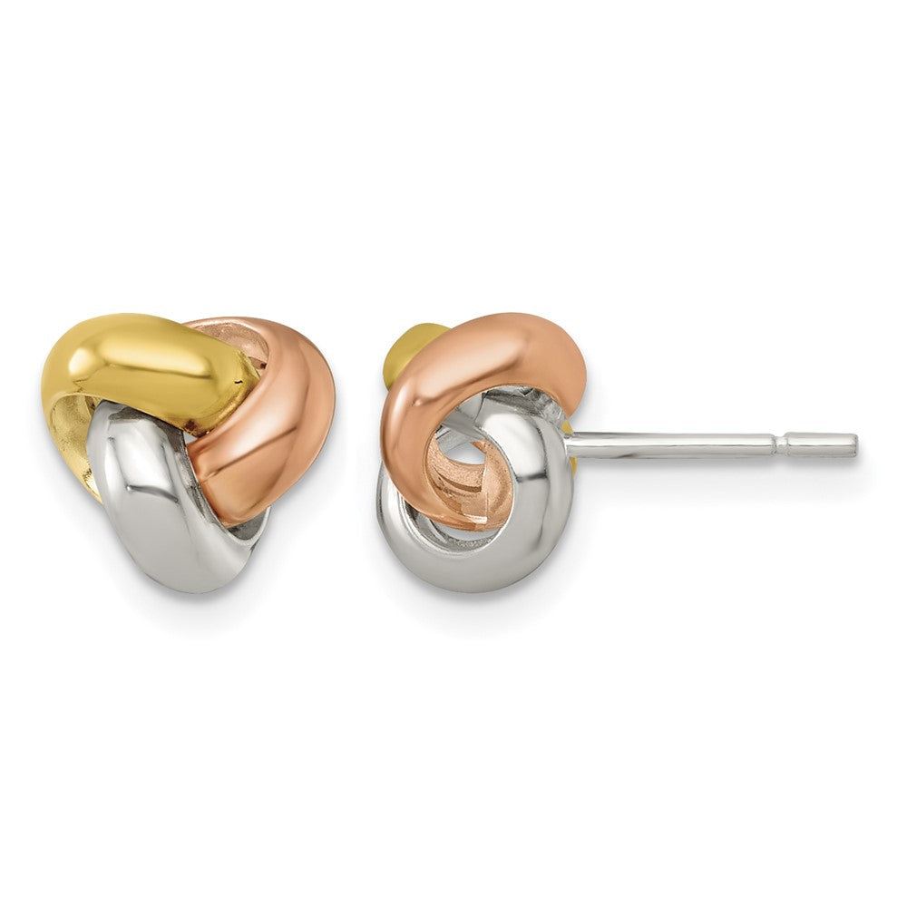 Sterling Silver Rose and Gold-tone Polished Love Knot Post Earrings