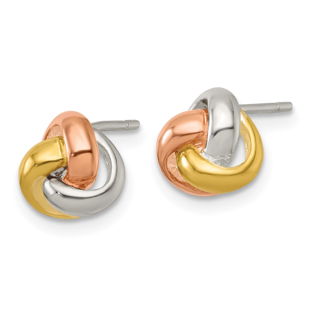 Sterling Silver Rose and Gold-tone Polished Love Knot Post Earrings