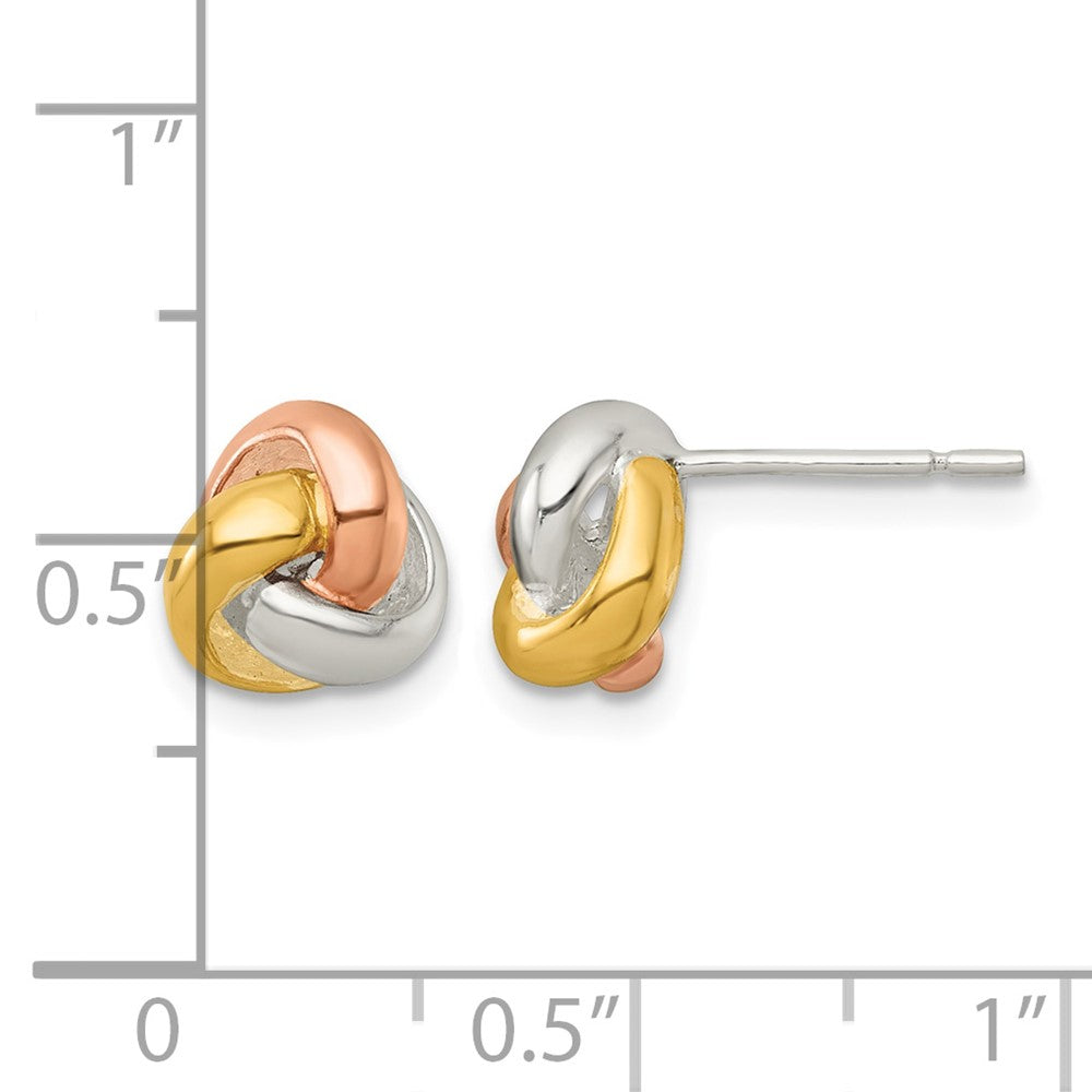Sterling Silver Rose and Gold-tone Polished Love Knot Post Earrings