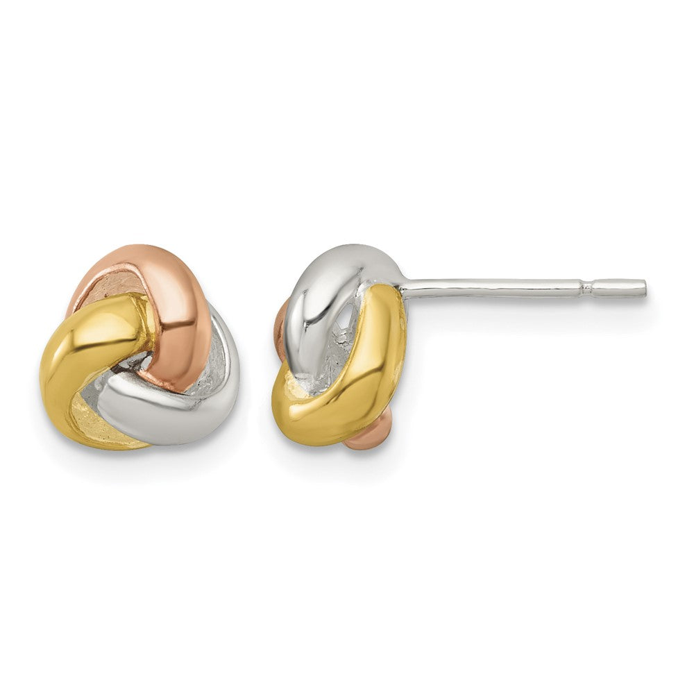 Sterling Silver Rose and Gold-tone Polished Love Knot Post Earrings