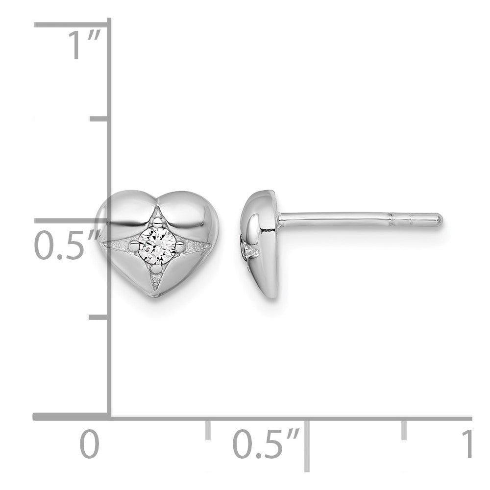 Sterling Silver Rhodium-plated Polished CZ Heart Post Earrings