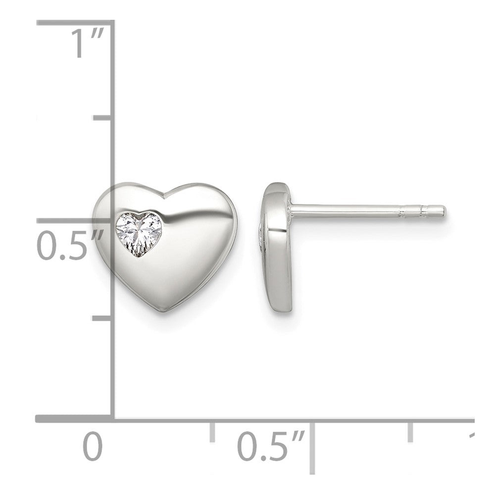 Sterling Silver Polished CZ Heart Post Earrings
