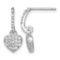 Sterling Silver RH-plated Polished CZ Heart Post Dangle Earrings