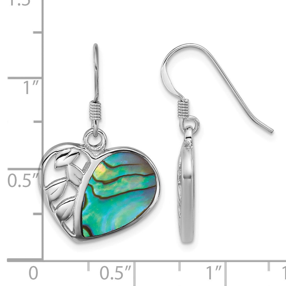 Sterling Silver Rhodium-plated Polished Abalone Heart Dangle Earrings