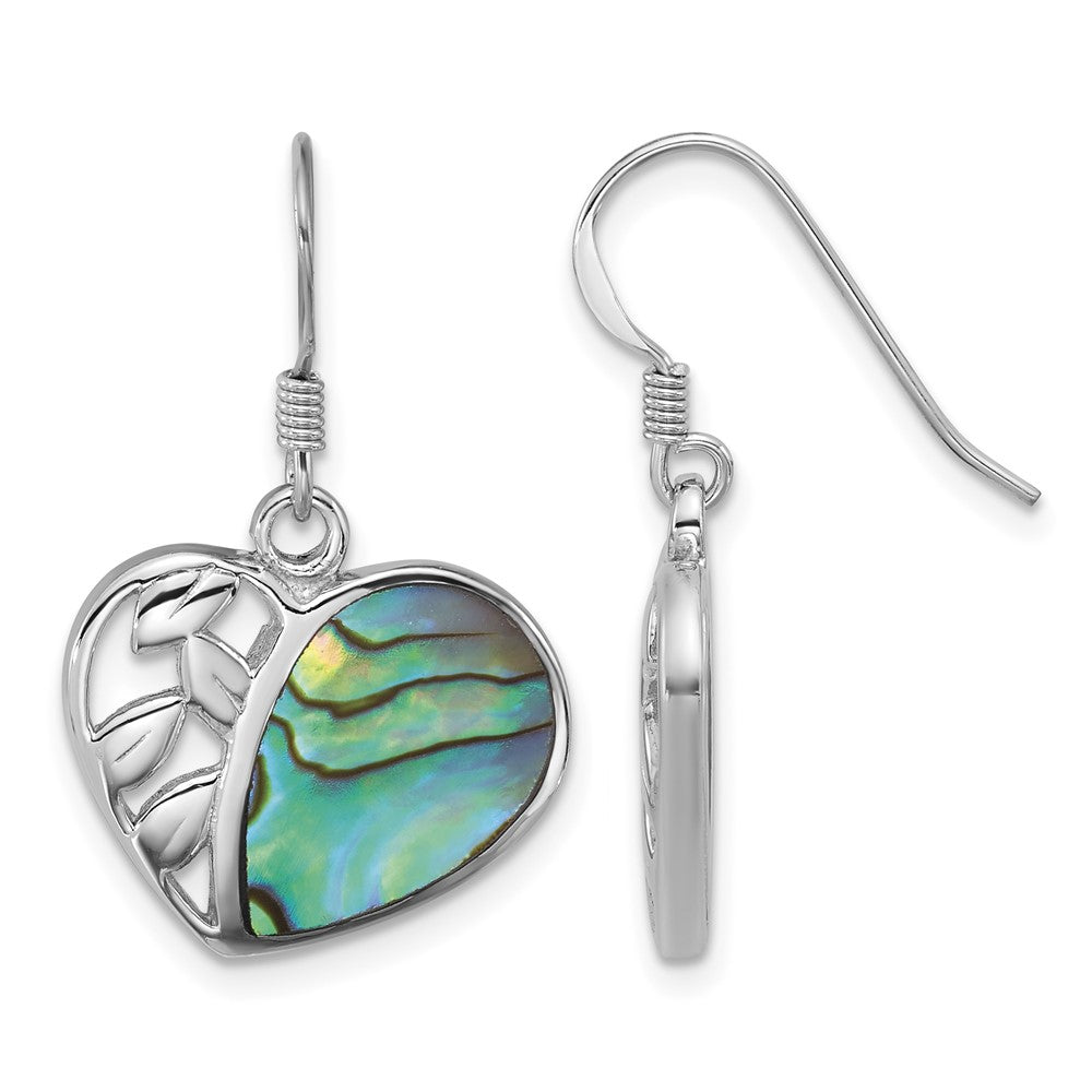 Sterling Silver Rhodium-plated Polished Abalone Heart Dangle Earrings