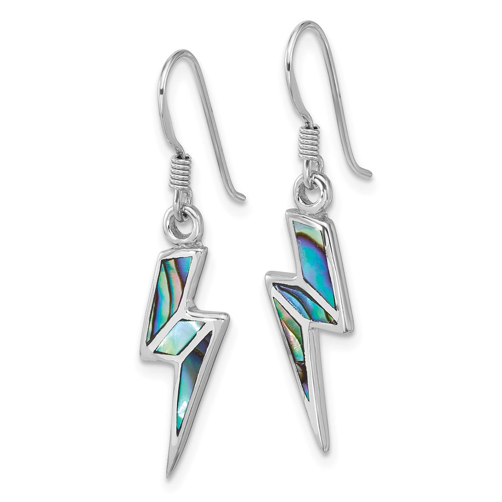 Sterling Silver Rhod-plated Polished Abalone Lightning Bolt Earrings