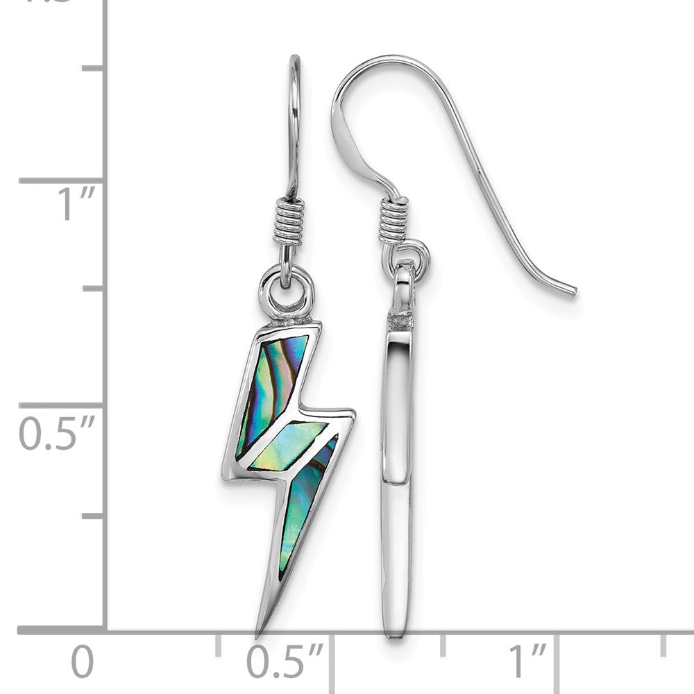 Sterling Silver Rhod-plated Polished Abalone Lightning Bolt Earrings