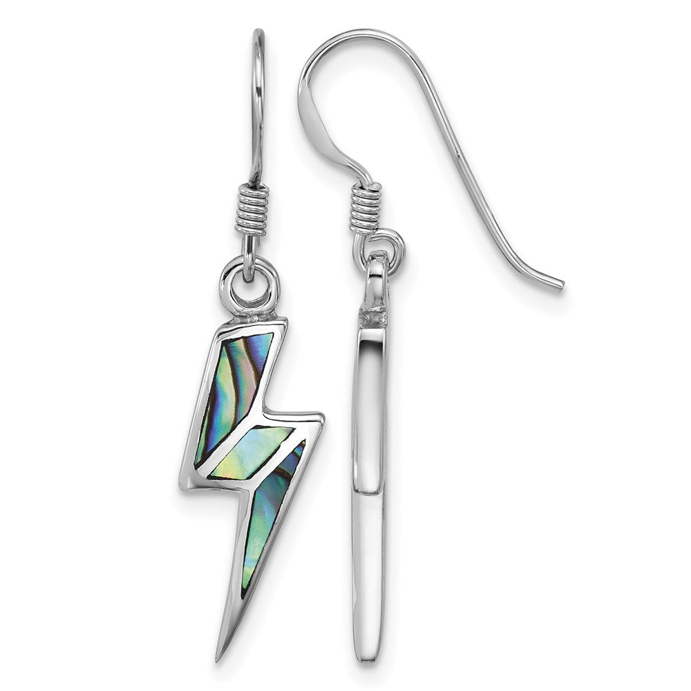 Sterling Silver Rhod-plated Polished Abalone Lightning Bolt Earrings
