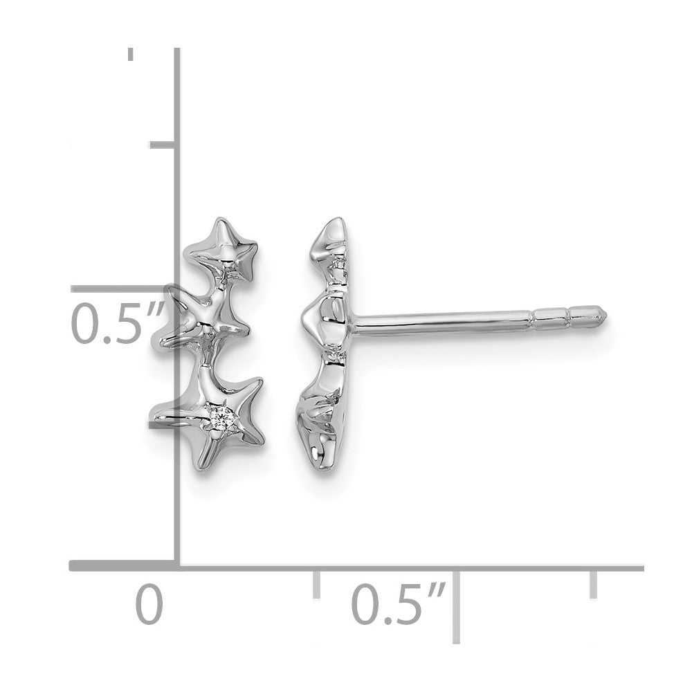Sterling Silver Rhodium-plated CZ Polished 3 Stars Post Earrings