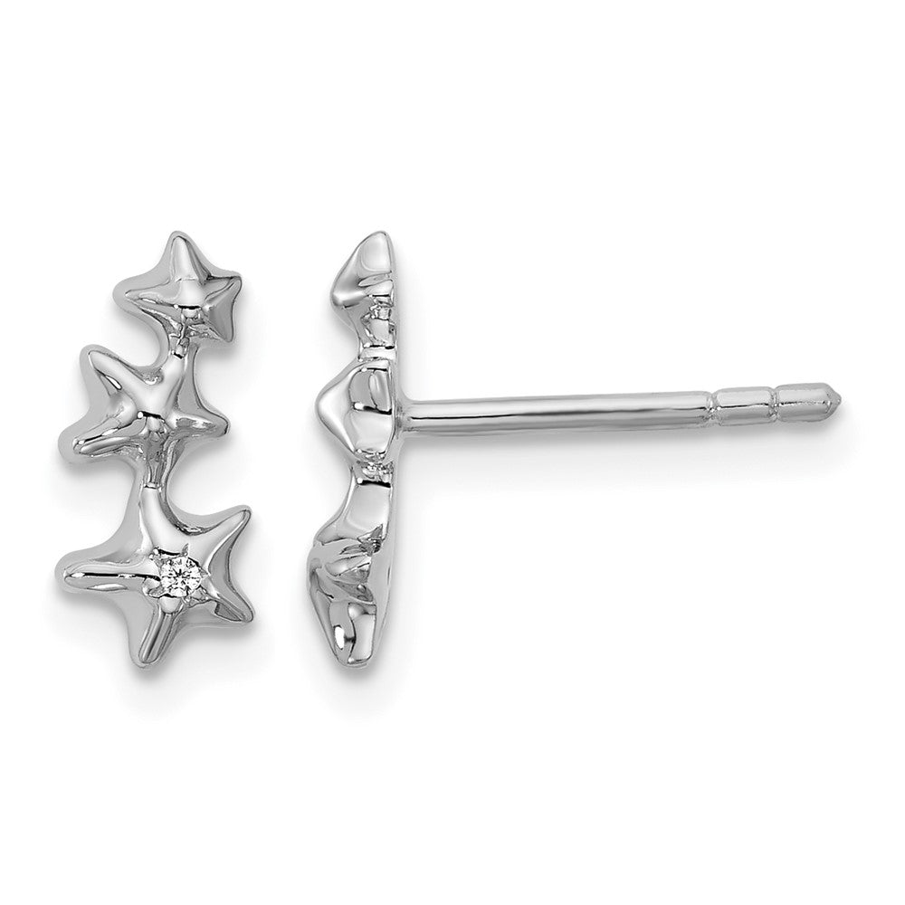 Sterling Silver Rhodium-plated CZ Polished 3 Stars Post Earrings