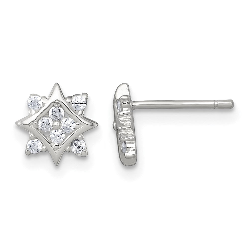 Sterling Silver Polished CZ Star Post Earrings