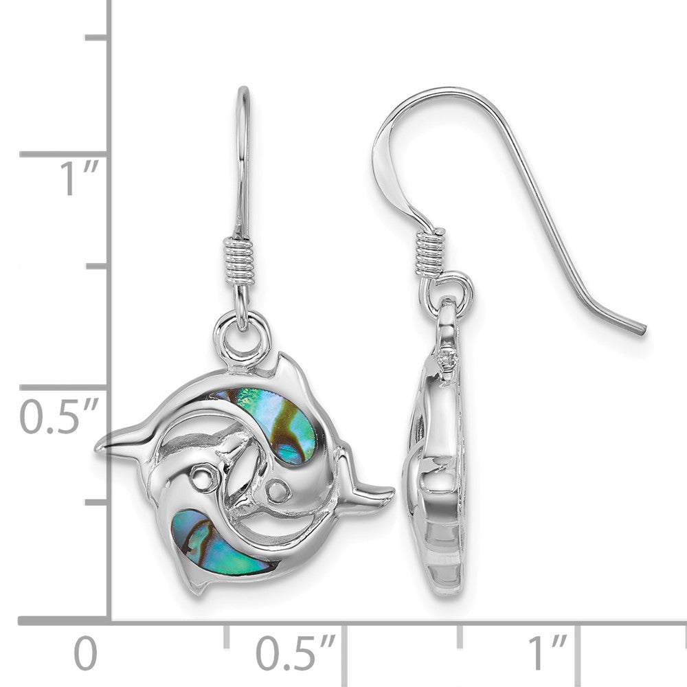 Sterling Silver Rhod-plated Polished Abalone Dolphins Dangle Earrings