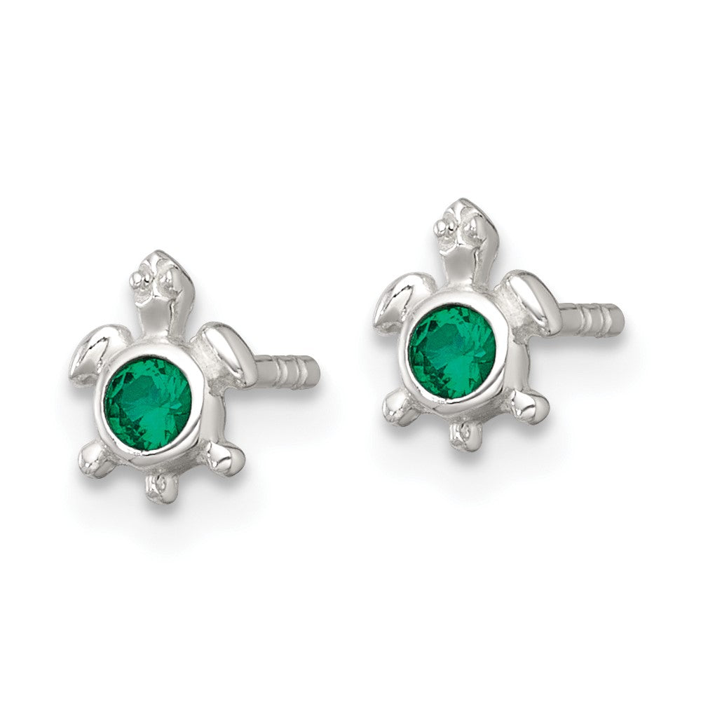 Sterling Silver Polished Green CZ Turtle Post Earrings
