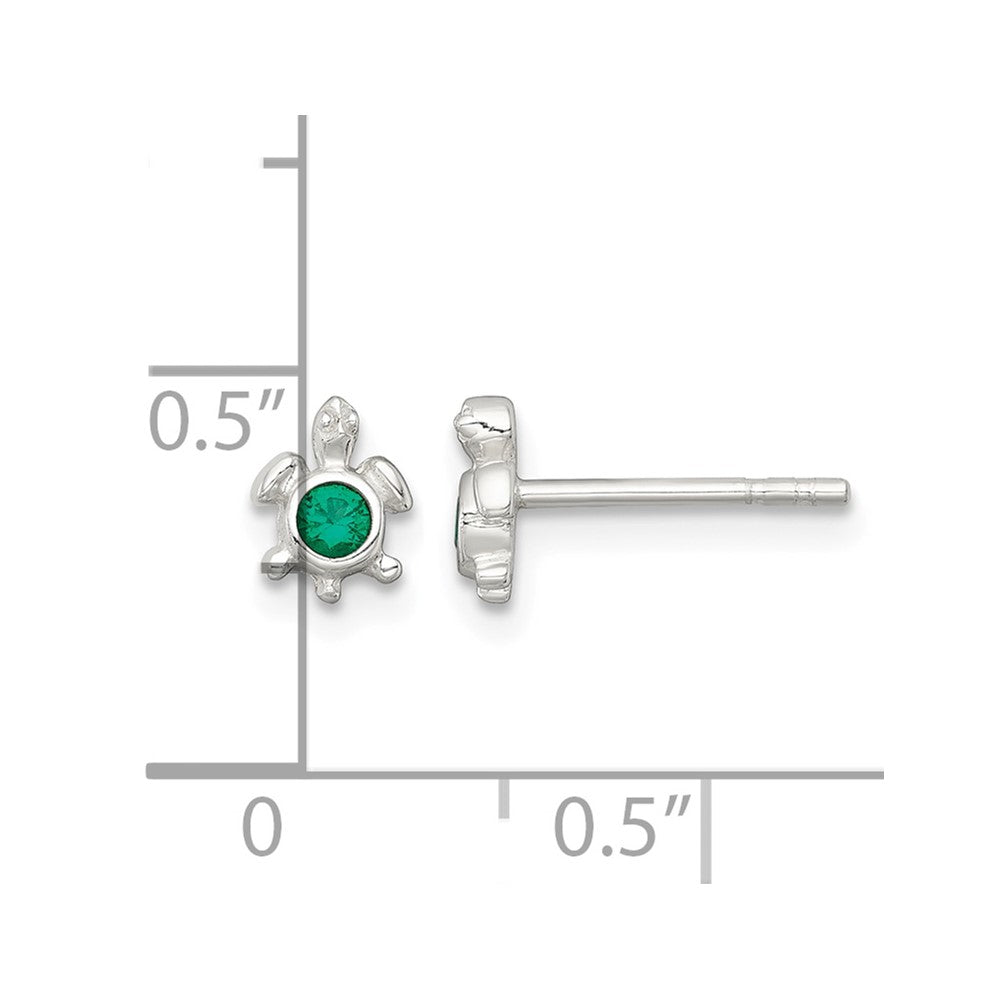 Sterling Silver Polished Green CZ Turtle Post Earrings