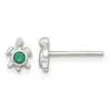 Sterling Silver Polished Green CZ Turtle Post Earrings