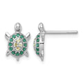Sterling Silver RH-pl Polished Green Yellow Nano Crystals Turtle Post Earri