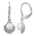 Sterling Silver Rhodium-plated Sea Shell and Acrylic Pearl Leverback Earrin