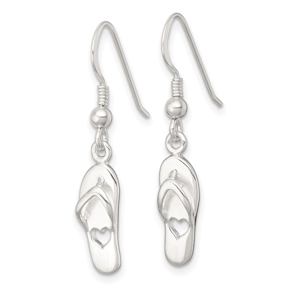 Sterling Silver Polished Heart Flip Flop Dangle Earrings