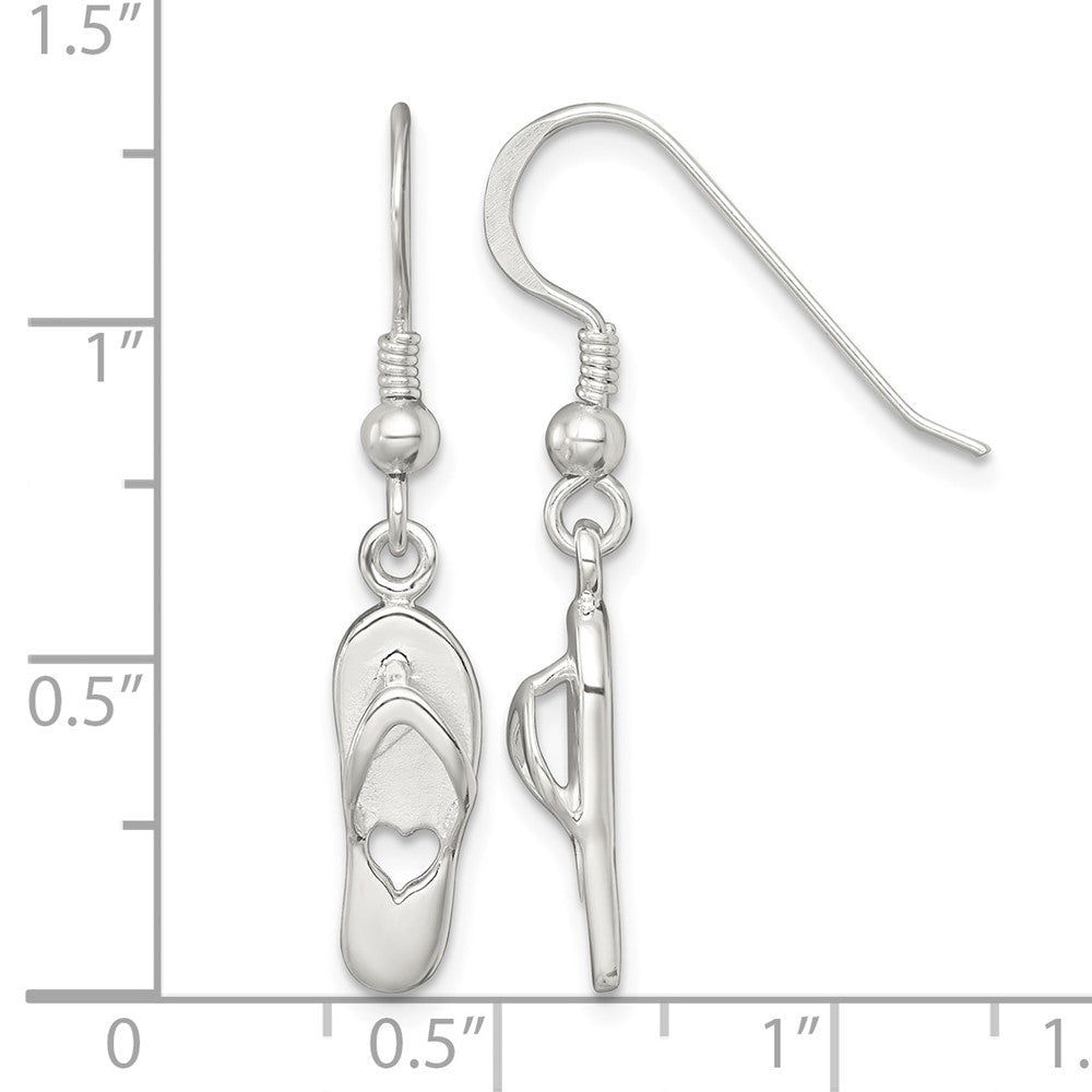 Sterling Silver Polished Heart Flip Flop Dangle Earrings
