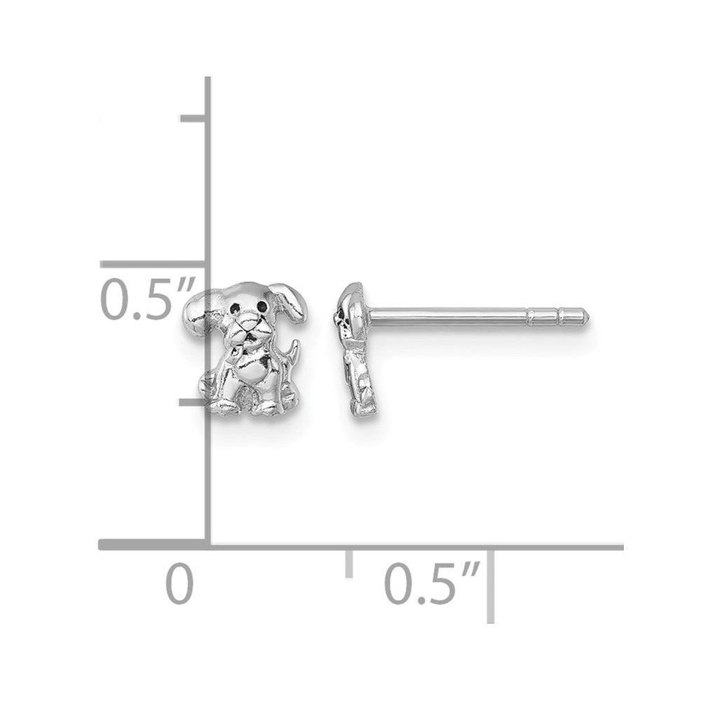 Sterling Silver Rhodium-plated Polished Enamel Puppy Dog Post Earrings