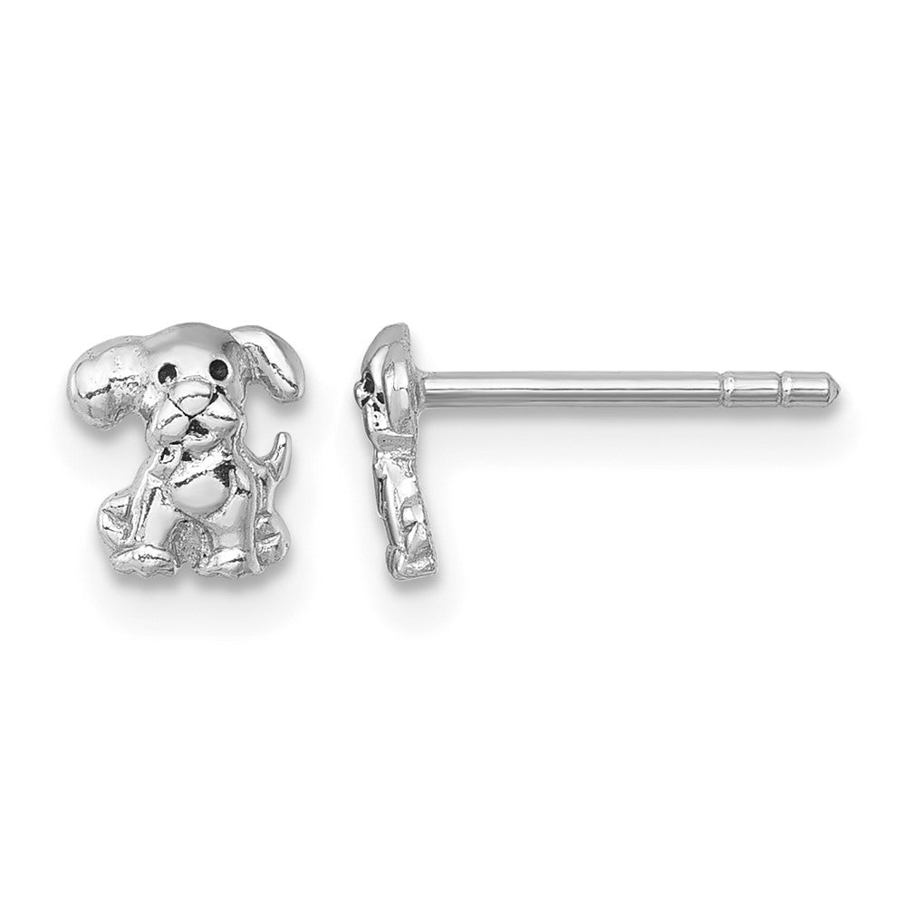 Sterling Silver Rhodium-plated Polished Enamel Puppy Dog Post Earrings