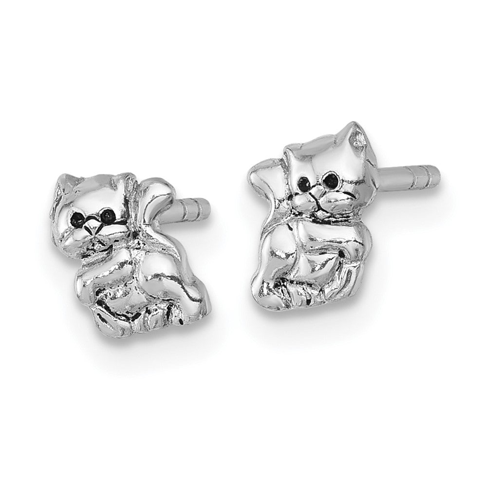 Sterling Silver Rhodium-plated Polished Enamel Cat Kitten Post Earrings
