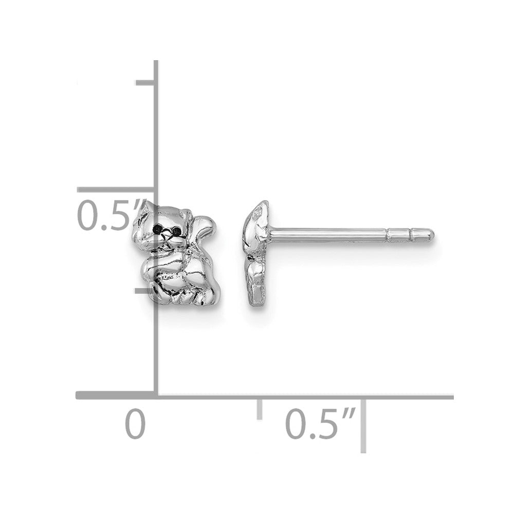 Sterling Silver Rhodium-plated Polished Enamel Cat Kitten Post Earrings