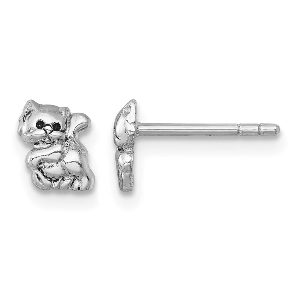 Sterling Silver Rhodium-plated Polished Enamel Cat Kitten Post Earrings
