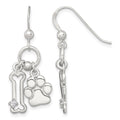 Sterling Silver Polished CZ Bone and Paw Dangle Earrings