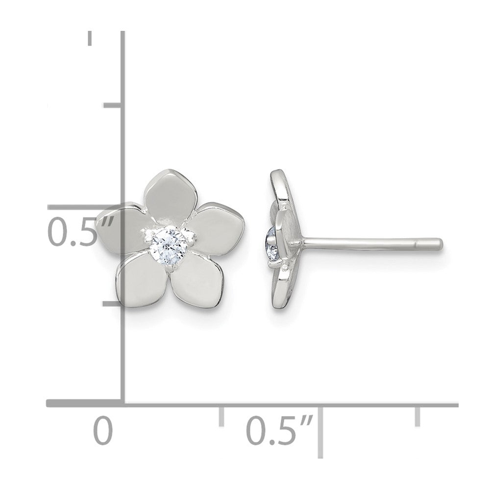 Sterling Silver Polished CZ Flower Post Earrings