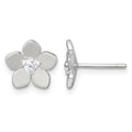 Sterling Silver Polished CZ Flower Post Earrings