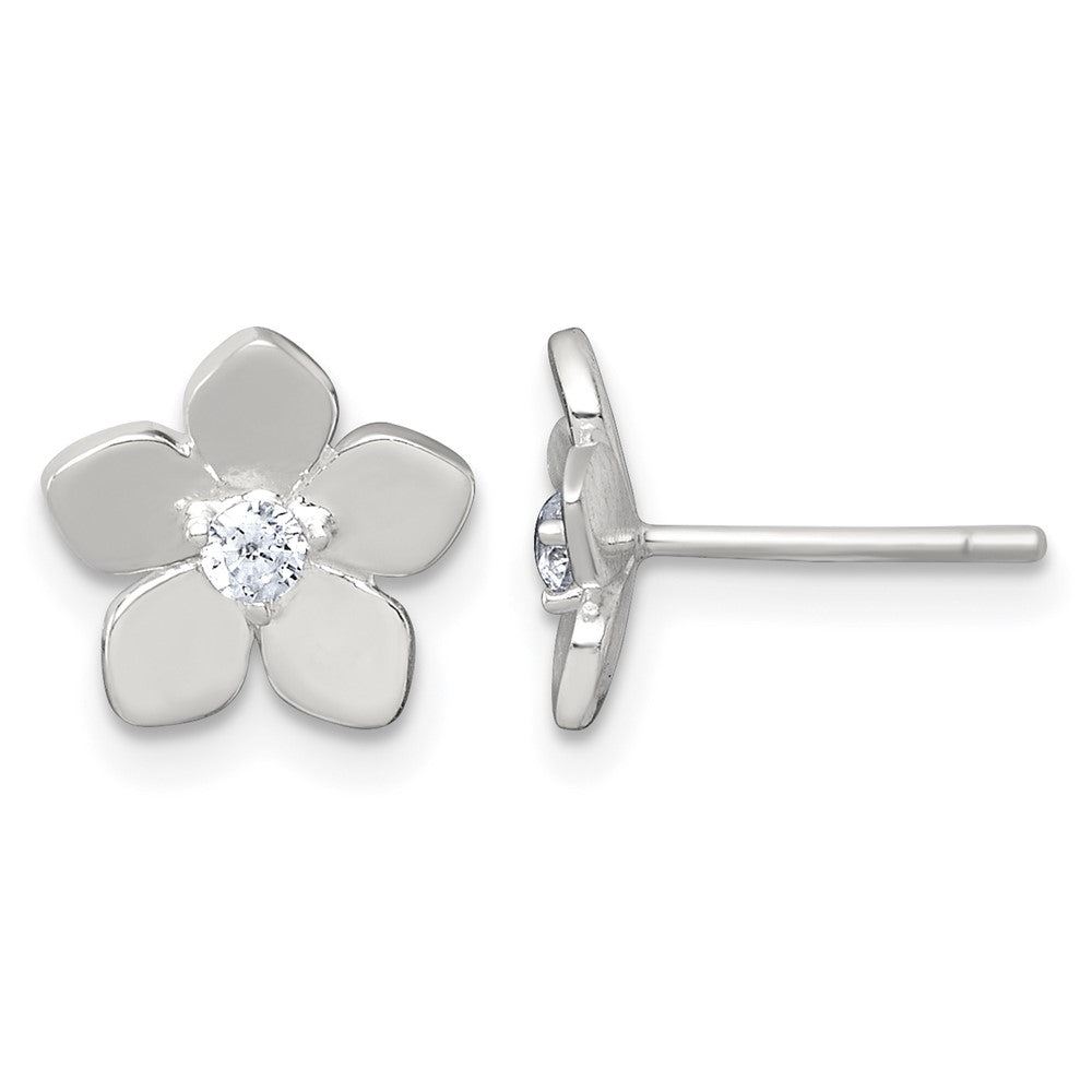 Sterling Silver Polished CZ Flower Post Earrings