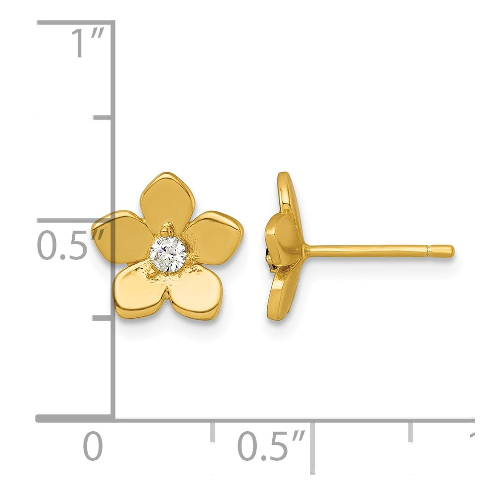 Sterling Silver Gold-tone Polished CZ Flower Post Earrings