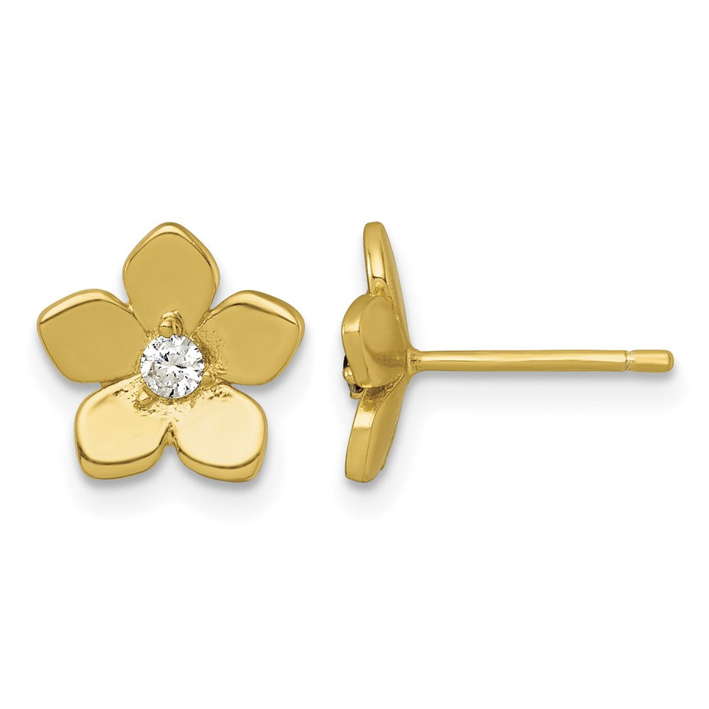 Sterling Silver Gold-tone Polished CZ Flower Post Earrings