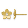 Sterling Silver Gold-tone Polished CZ Flower Post Earrings
