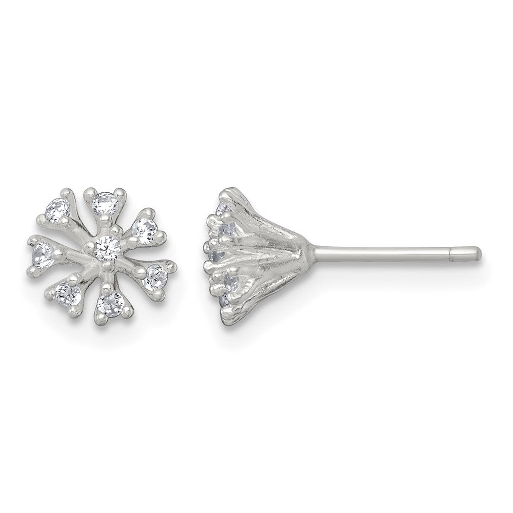 Sterling Silver Polished CZ Floral Post Earrings
