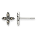Sterling Silver Antiqued Marcasite Fancy Flower Post Earrings