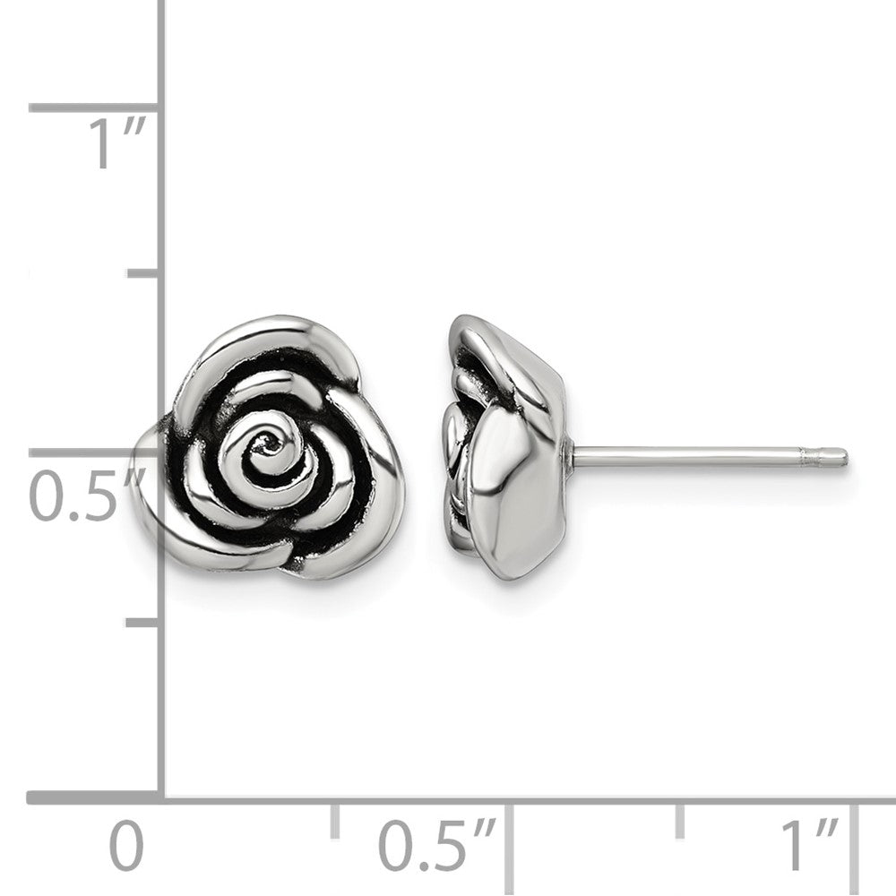 Sterling Silver Polished and Antiqued Rose Post Earrings
