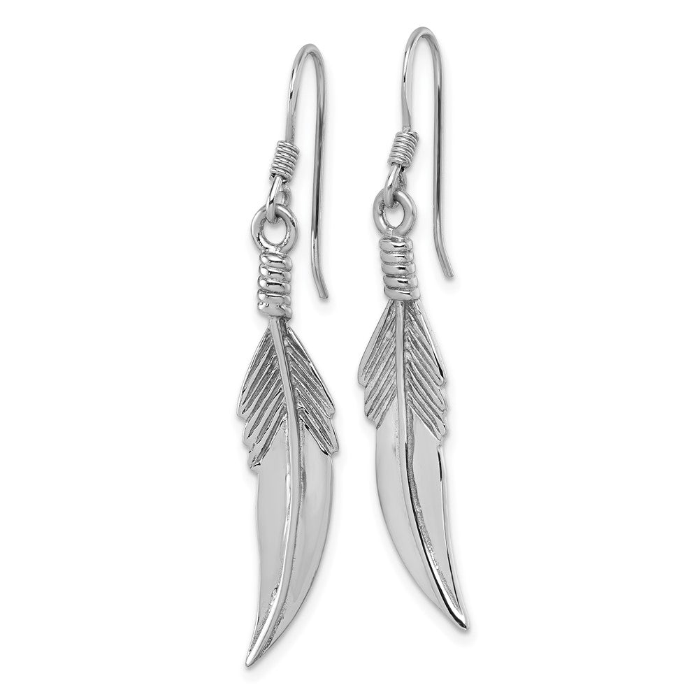 Sterling Silver Rhodium-plated Textured Feather Dangle Earrings