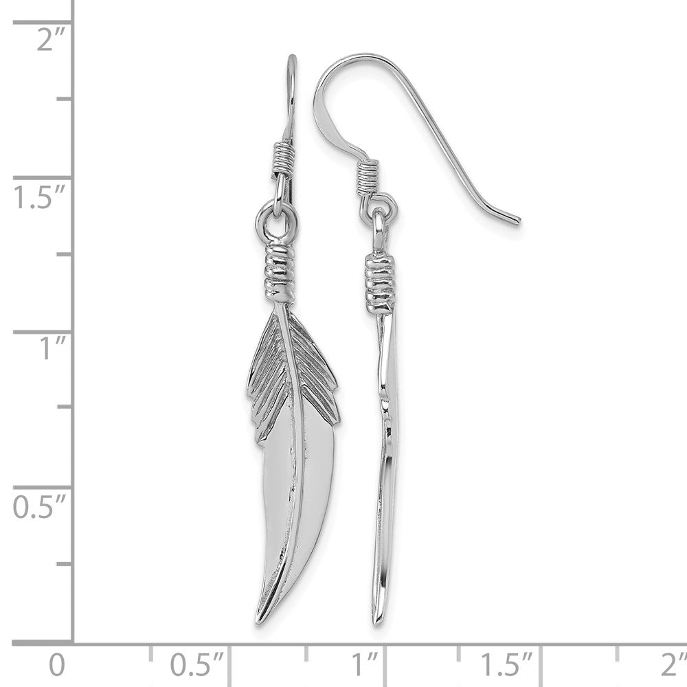 Sterling Silver Rhodium-plated Textured Feather Dangle Earrings