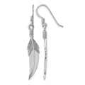 Sterling Silver Rhodium-plated Textured Feather Dangle Earrings