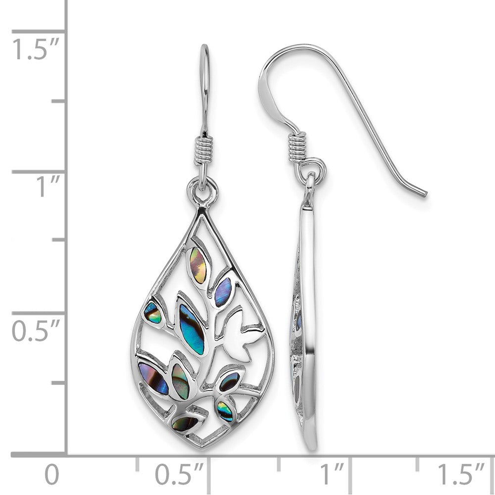 Sterling Silver Rhodium-plated Polished Abalone Floral Earrings
