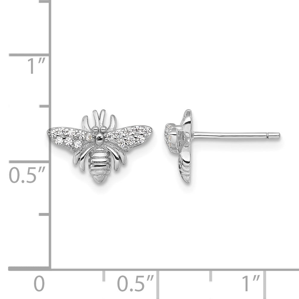 Sterling Silver Rhodium-plated Polished CZ Bee Post Earrings